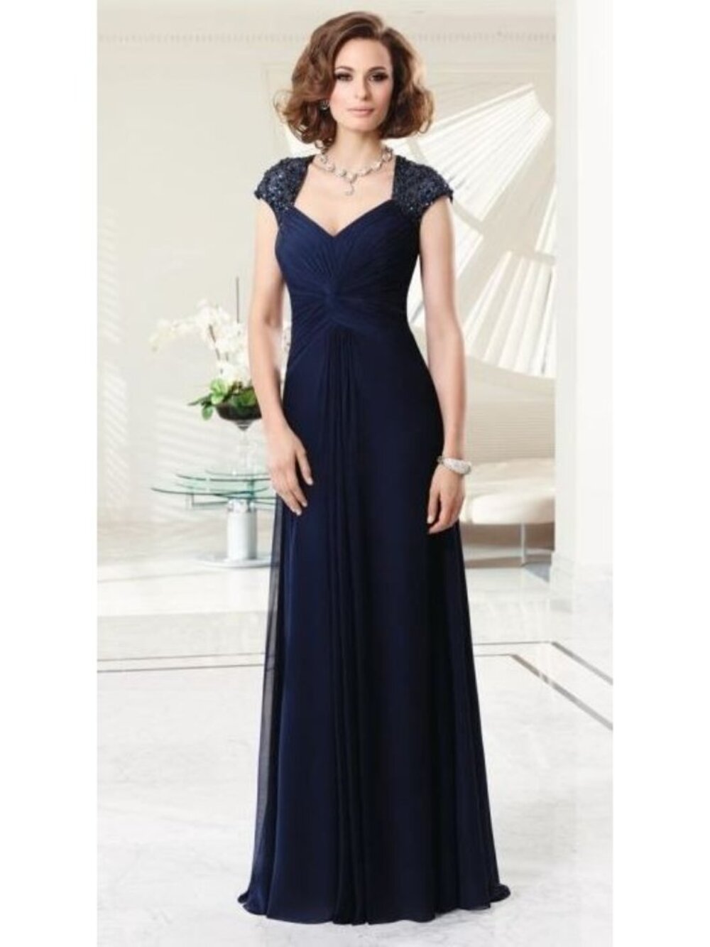 NWT VM Collection 70901  Navy Cap Sleeve Mother of the Bride Gown Size 10 853